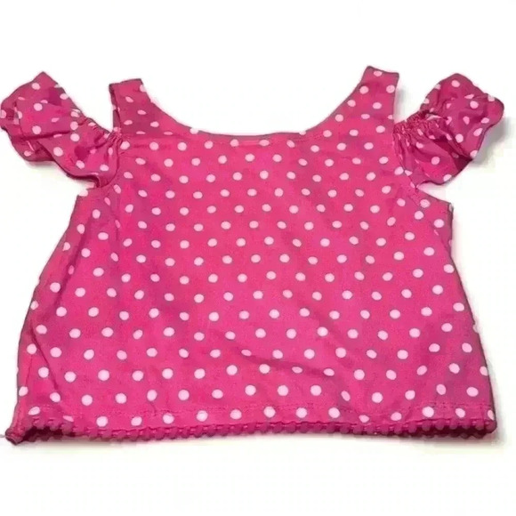 Youngland- bold pink polka dots crop top peek a boo shoulder - Girls 6X - Picture 3 of 4